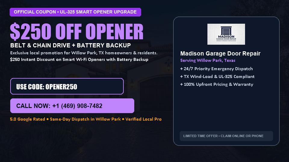 Madison Garage Door Repair $250 OFF Premium LiftMaster Opener Installation in Willow Park, TX